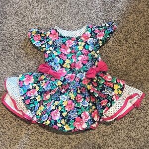 Vintage 90s Bonnie Jean Floral Dress with Pink and Green